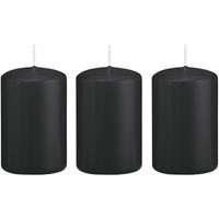 Trend Candles 3x Zwarte cilinderkaarsen/stompkaarsen 5 x 8 cm 18 branduren Zwart