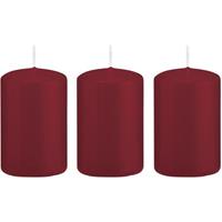 Trend Candles 3x Bordeauxrode cilinderkaarsen/stompkaarsen 5x8 cm 18 branduren Rood