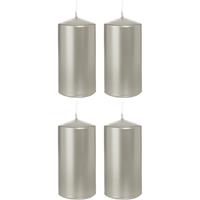 Trend Candles 4x Zilveren cilinderkaarsen/stompkaarsen 6 x 12 cm 40 branduren Zilver