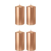 Trend Candles 4x Rosegouden cilinderkaarsen/stompkaarsen 6x12 cm 40 branduren Goudkleurig