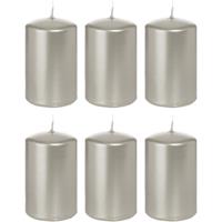Trend Candles 6x Zilveren cilinderkaarsen/stompkaarsen 5 x 8 cm 18 branduren Zilver