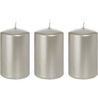 Trend Candles 3x Zilveren cilinderkaarsen/stompkaarsen 5 x 8 cm 18 branduren Zilver
