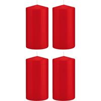 Trend Candles 4x Rode cilinderkaarsen/stompkaarsen 8 x 15 cm 69 branduren Rood