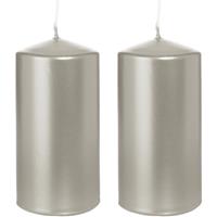 Trend Candles 2x Zilveren cilinderkaarsen/stompkaarsen 6 x 12 cm 40 branduren Zilver