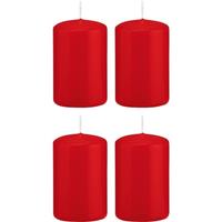Trend Candles 4x Rode cilinderkaarsen/stompkaarsen 5 x 8 cm 18 branduren Rood