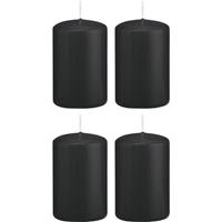 Trend Candles 4x Zwarte cilinderkaarsen/stompkaarsen 5 x 8 cm 18 branduren Zwart