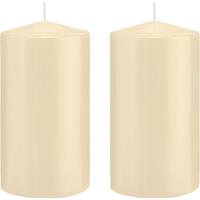 Trend Candles 2x Cremewitte cilinderkaarsen/stompkaarsen 8x15 cm 69 branduren Wit