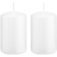 Trend Candles 2x Witte cilinderkaarsen/stompkaarsen 5 x 8 cm 18 branduren Wit