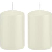 Trend Candles 2x Ivoorwitte cilinderkaars/stompkaars 5 x 8 cm 18 branduren Wit