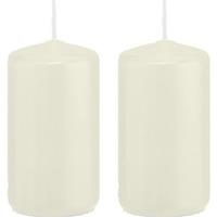 Trend Candles 2x Ivoorwitte cilinderkaarsen/stompkaarse 5 x 10 cm 23 branduren Wit