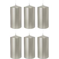Trend Candles 6x Zilveren cilinderkaarsen/stompkaarsen 6 x 12 cm 40 branduren Zilver