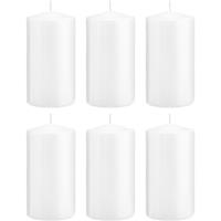 Trend Candles 6x Witte cilinderkaarsen/stompkaarsen 8 x 15 cm 69 branduren Wit