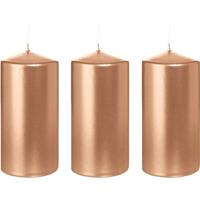 Trend Candles 3x Rosegouden cilinderkaarsen/stompkaarsen 6x12 cm 40 branduren Goudkleurig