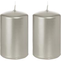 Trend Candles 2x Zilveren cilinderkaarsen/stompkaarsen 5 x 8 cm 18 branduren Zilver