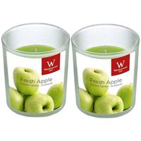 Trend Candles 2x Geurkaarsen appel in glazen houder 25 branduren Groen