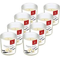 Trend Candles 8x Geurkaarsen vanille in glazen houder 25 branduren Wit