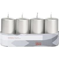 Trend Candles 4x Zilveren cilinderkaars/stompkaars 5 x 10 cm 18 branduren Zilver