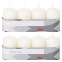 Trend Candles 8x Ivoorwitte cilinderkaarsen/stompkaarsen 5 x 8 cm 18 branduren Wit