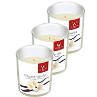 Trend Candles 3x Geurkaarsen vanille in glazen houder 25 branduren Wit