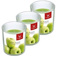 Trend Candles 3x Geurkaarsen appel in glazen houder 25 branduren Groen