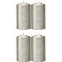Trend Candles 4x Zilveren cilinderkaarsen/stompkaarsen 7 x 13 cm 25 branduren Zilver