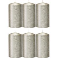Trend Candles 6x Zilveren cilinderkaarsen/stompkaarsen 7 x 13 cm 25 branduren Zilver