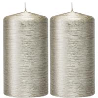 Trend Candles 2x Zilveren cilinderkaars/stompkaars 7 x 13 cm 25 branduren Zilver