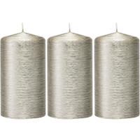 Trend Candles 3x Zilveren cilinderkaarsen/stompkaarsen 7 x 13 cm 25 branduren Zilver