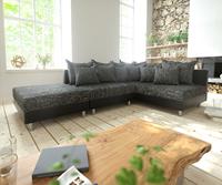 DELIFE Ecksofa Clovis Schwarz mit Hocker Ottomane Rechts Modular, Design Ecksofas, Couch Loft, Modulsofa, modular
