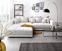 DELIFE Big-Sofa Violetta 310x135 cm Hellgrau Creme mit Hocker