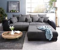 DELIFE Big-Sofa Violetta 310x135 cm Schwarz mit Hocker, Big Sofas