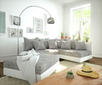 DELIFE Ecksofa Clovis Weiss Hellgrau Hocker Ottomane Rechts modular, Design Ecksofas, Couch Loft, Modulsofa, modular