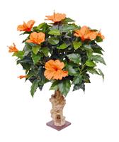 Hibiscus kunstplant 65 cm op voet oranje