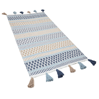 beliani Teppich Blau mit Beige 80 x 150 cm aus Baumwolle Kurzflor Geometrisches Muster Rechteckig Boho Stil - Blau