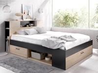 Kauf-Unique Bett mit Stauraum & Schubladen LEANDRE - 160x200 cm - Eiche & Anthrazit