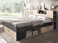 Kauf-unique Bett mit Stauraum & Schubladen - 140 x 190 cm - Eichefarben & Anthrazit - LEANDRE