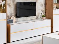 Kauf-Unique TV-Möbel mit LED-Beleuchtung KASTIL - Eiche & Weiß