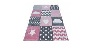 KIDS Love Vloerkleed Kinderkamer Roze / Grijs Laagpolig- 80x150 CM