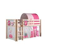 Vipack Kinderkamer Pino combo met hoogslaper,zakjes, speeltunnel en speelgordijn 235x0x140cm - prinses - naturel