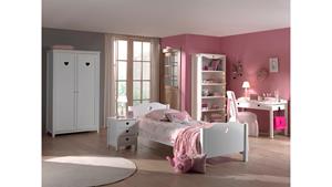 Vipack Volledig uitgeruste kinderkamer Amori combo met bed, nachtkastje, 2-deurs kledingkast, bureau en boekenkast - wit