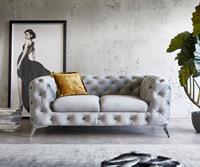 DELIFE Couch Corleone 2-Sitzer Grau Samt Chrome