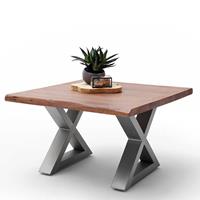 TopDesign Baumkanten Wohnzimmer Tisch in Walnussfarben Akazie Massivholz und Metall