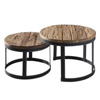 Möbel Exclusive Zweisatz Tisch runde Tischform aus Teak Altholz und Metall (2-teilig)