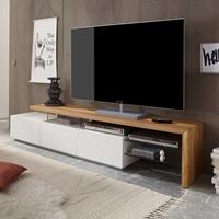 TopDesign TV Lowboard in Weiß mit Eiche Massivholz