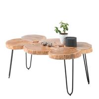 Möbel4Life Baumscheiben Couchtisch aus Akazie Massivholz 4-Fußgestell aus Metall