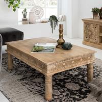Möbel Exclusive Designertisch aus Mangobaum Massivholz Schnitzereien versehen