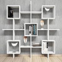 Irma Buchhandlung - Regal, fahrbar - mit Einlegeboeden - vom Wohnzimmer, Buero - Weiss aus Holz, PVC, 130 x 20 x 130 cm - HOMEMANIA