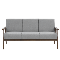 beliani Sofa Grau Polsterbezug 3-Sitzer Retro Stil mit Holzbeinen Federkern Diele Wohnzimmer Salon Möbel Wohnecke Sitzecke - Dunkler Holzfarbton