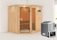 Karibu Sauna FIONA 2 1,96 x 1,70 m  9.0 kW Bio-Kombiofen ext. Steuerung mit Dachkranz 56760
