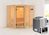 Karibu Sauna AMELIA 1 1,96 x 1,70 m  9.0 kW Bio-Kombiofen ext. Steuerung ohne Dachkranz 66746